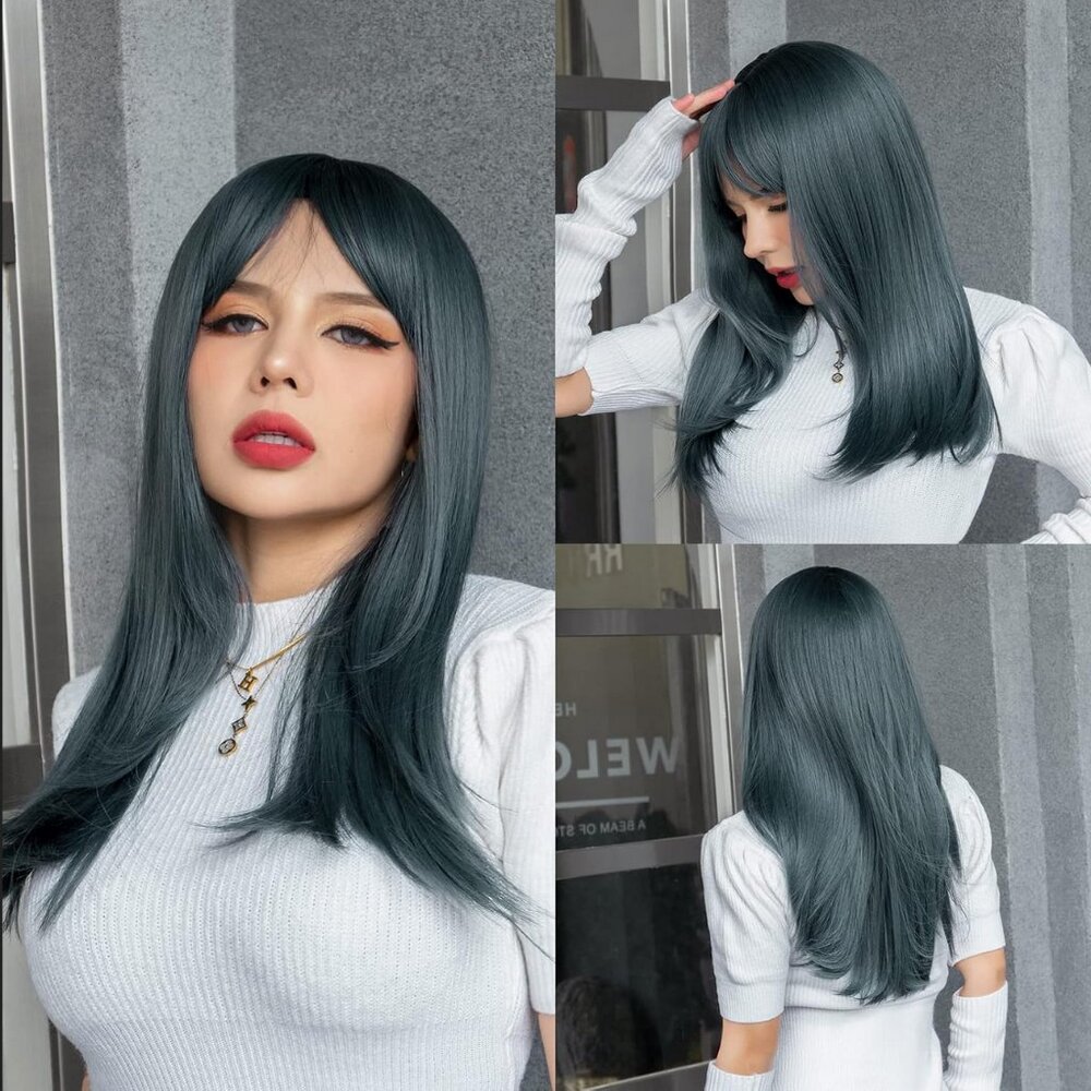 NWT Blue/Grey Middle Part Wig w/ Bangs